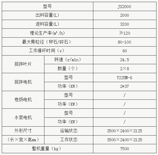 JS2000型混凝土搅拌机参数